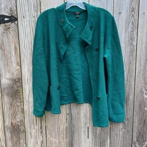 TALBOTS Green Double Breasted Cardigan Sweater size Large Petite